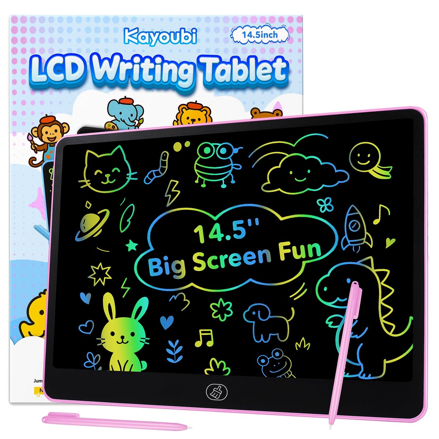 Kinder King LCD Writing Tablet for Kids, 14.5 Inch Jumbo Screen with Double Pen, No-Mess Reusable Colorful Doodle Board Toys, Gifts for 3 4 5 6 7 8 Year Old Boys & Girls