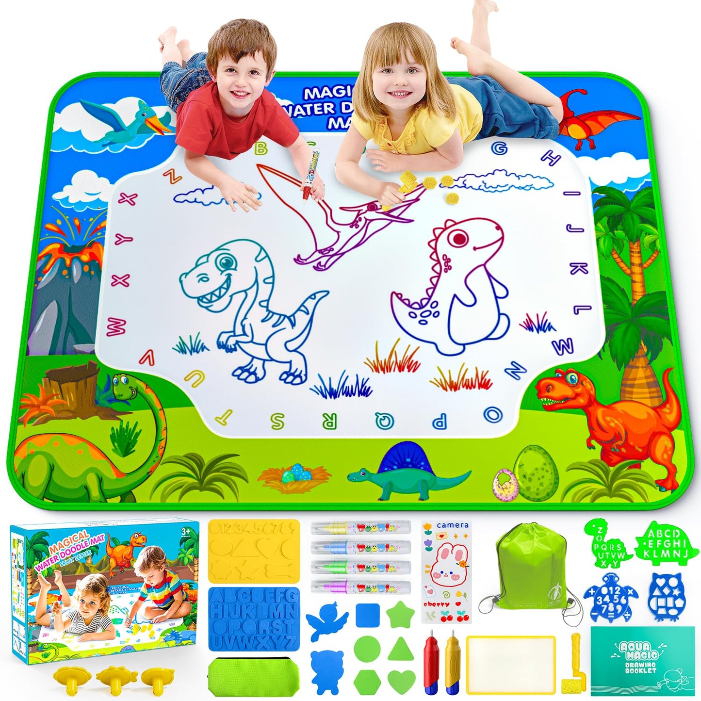 Kinder King Water Doodle Mat, 40 x 32 Inch Mess Free Drawing Mat, Educational Toy for 3 4 5 6 7 8 Years Old Boys Girls, Neon Color Mat Doodle Board Writing Drawing Toys Holiday Christmas Birthday Gifts