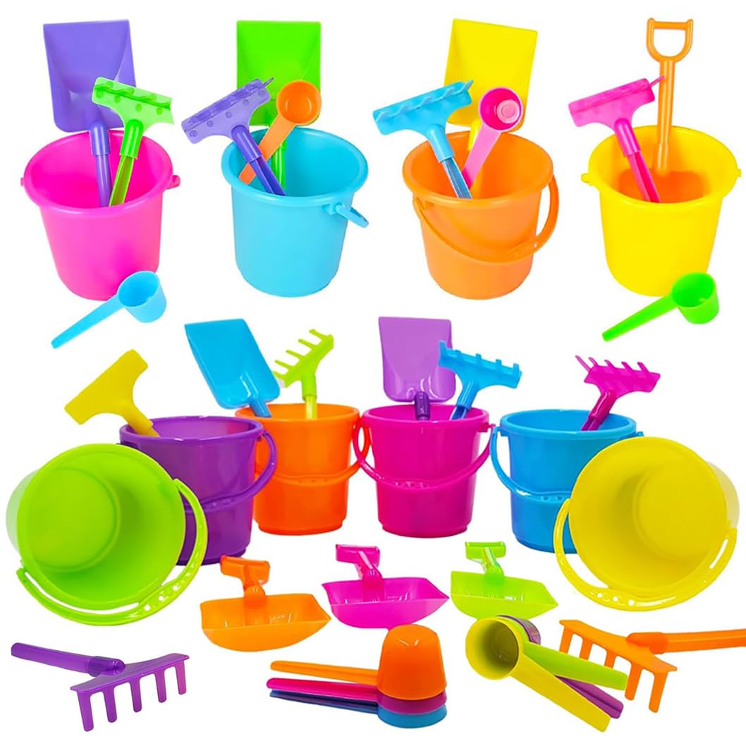 Kinder King 6-Pack Mini Beach Playsets, Play Set Includes 1 Sand Bucket, 1 Shovel, 1 Rake, and 1 Scoop, Birthday Treats for Boys and Girls, Party Favors for Kids and Toddlers, 3" Inch