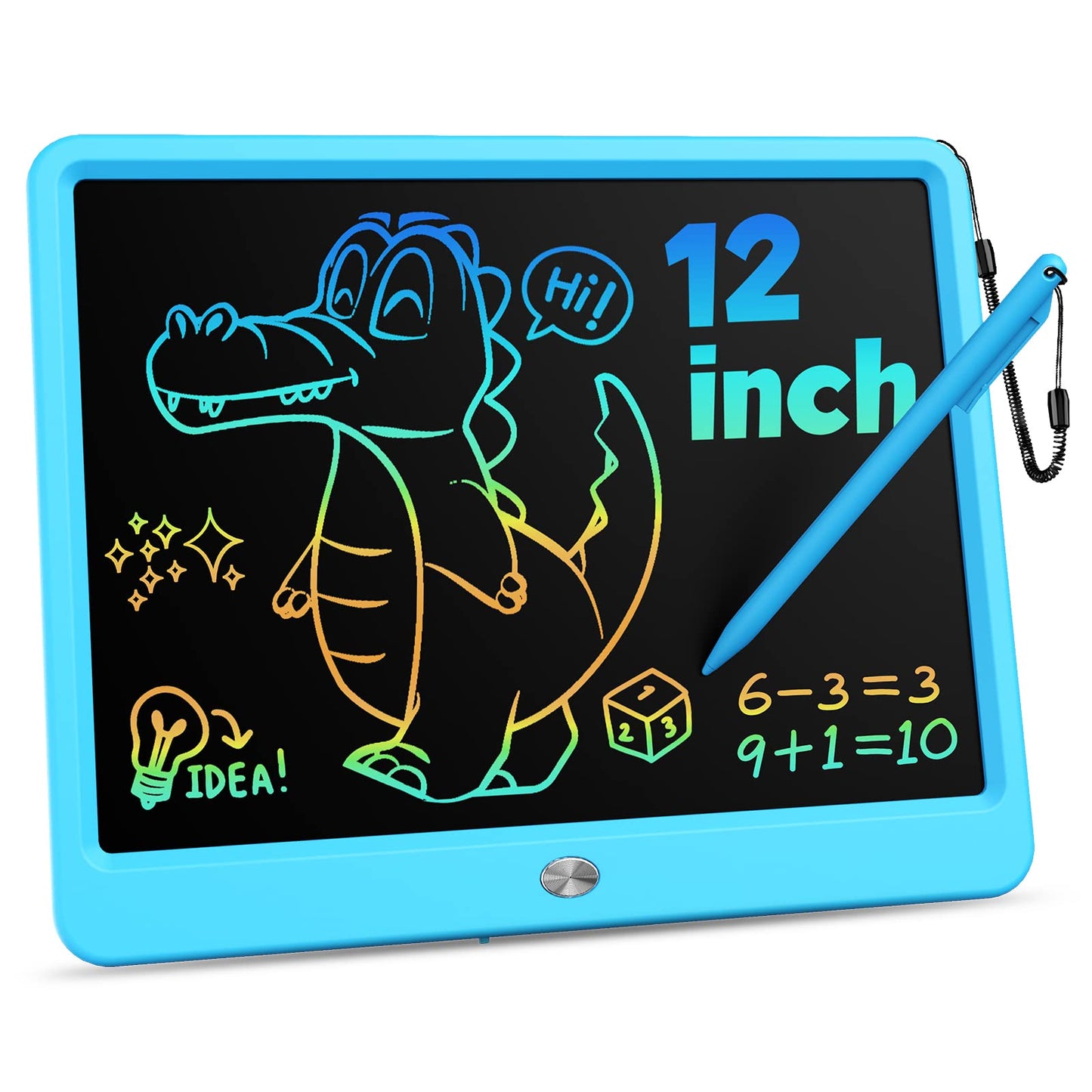 Kinder King 12 Inch LCD Writing Tablet with Anti-Lost Stylus, Erasable Doodle Board Colorful Toddler Drawing Pad, Car Travel School Games Toys for 3 4 5 6 7 8 Kids, Birthday Gift for Girls Boys Adults Blue