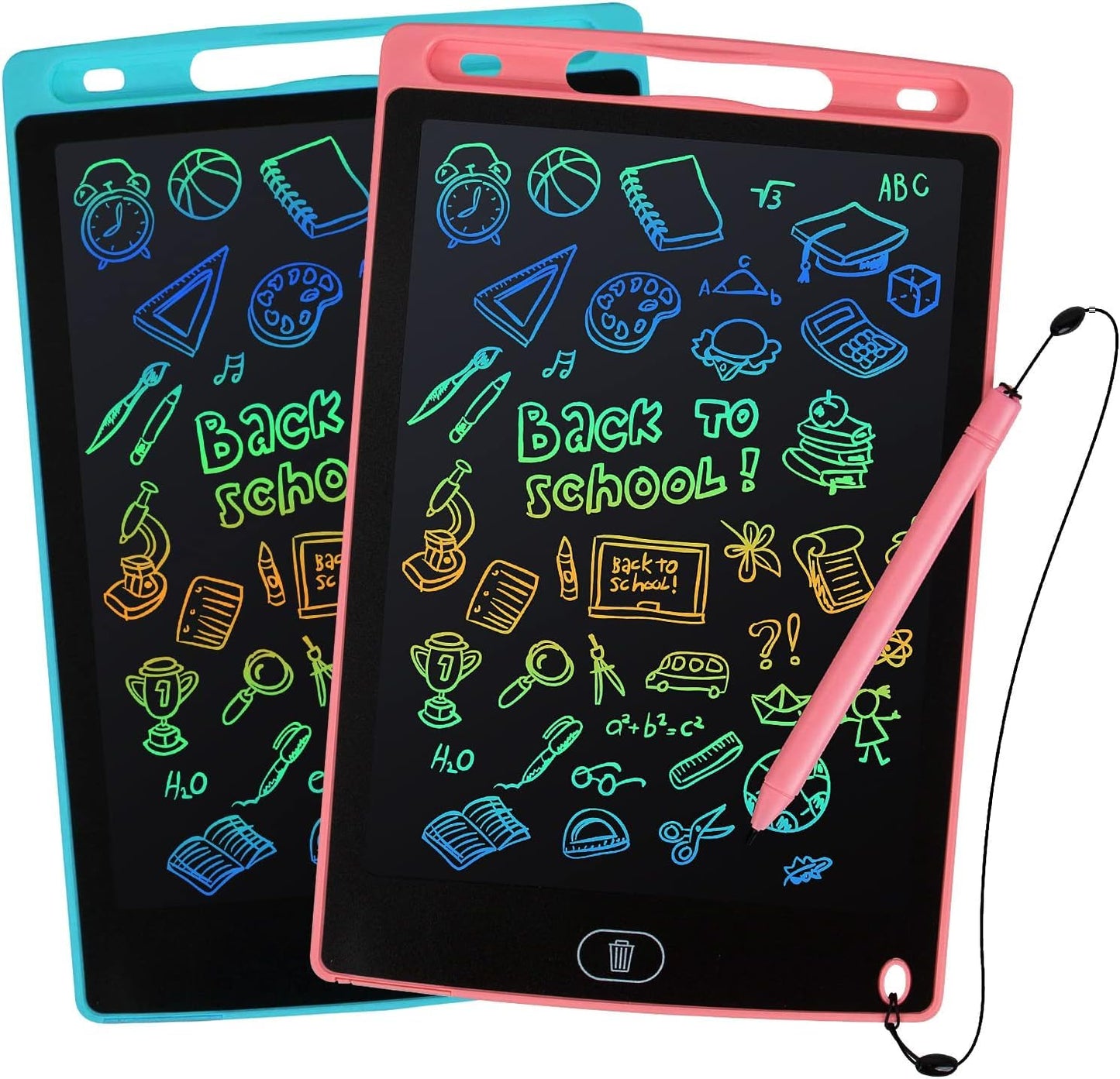 Kinder King LCD Writing Tablet, 2 Packs Drawing Pads for Kids 3 4 5 6 Years Old 8.5 Inch Colorful Lines Doodle Scribble Boards Educational Toys for Boys Girls Road Trip EssentialsTravel Game Toys,Pink+Blue