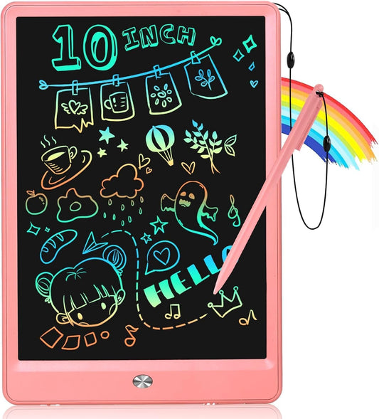 Kinder King LCD Writing Tablet for Kids, Road Trip Essentials 10 Inch Kids Drawing Pad, No Mess Coloring Books for Toddler, Travel Toys Car Airplane Activities, Birthday Gifts for 3-8 Years Old Girls Boys