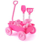 Kinder King 14 PCS Pink Princess Beach Wagon Plastic Toy Playset for Kids with Castle Molds, Sand Wheel, Water Pail, Play Tools and Featured Molds