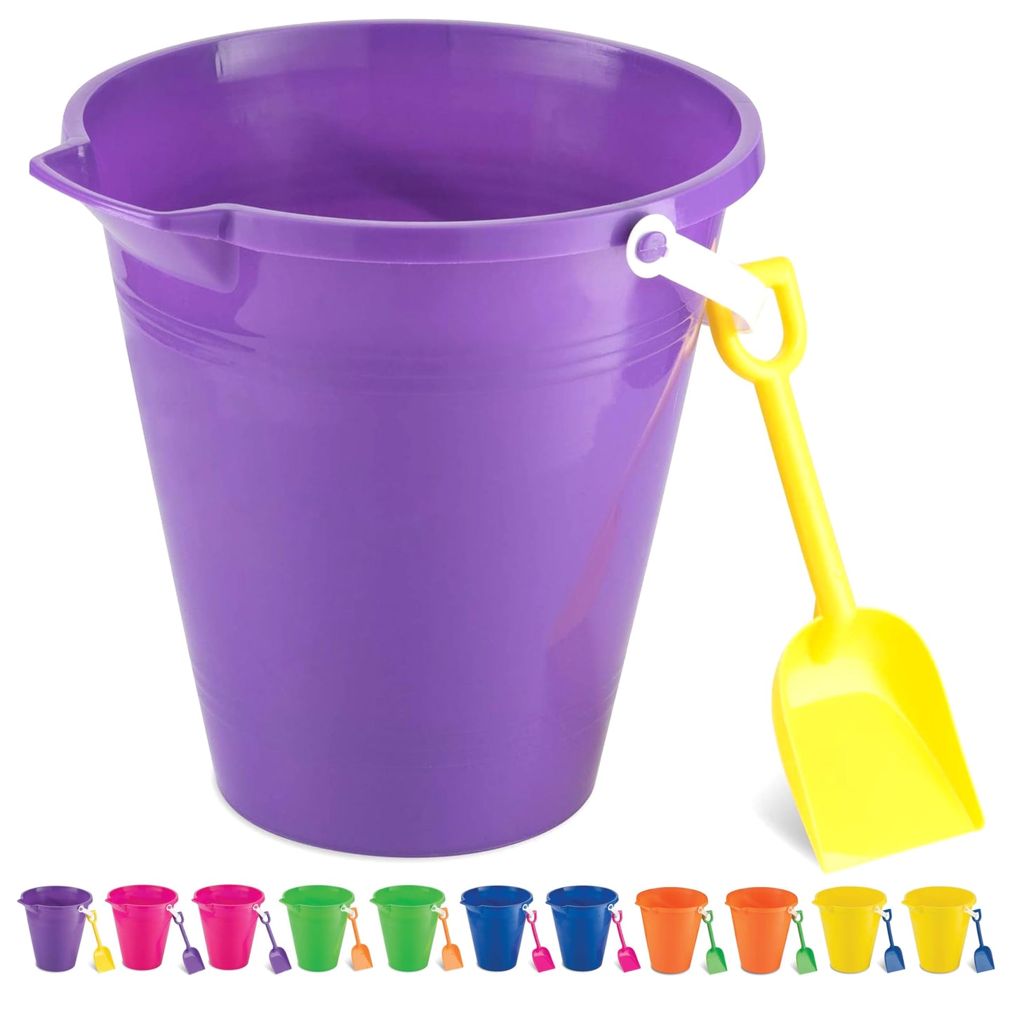 Kinder King 9" Large Sand Bucket with Shovel [12 Pack Bulk] Beach Buckets - Beach Toys for Kids & Toddlers, Party Favors Basket Holders, End of Year Student Gifts from Teacher