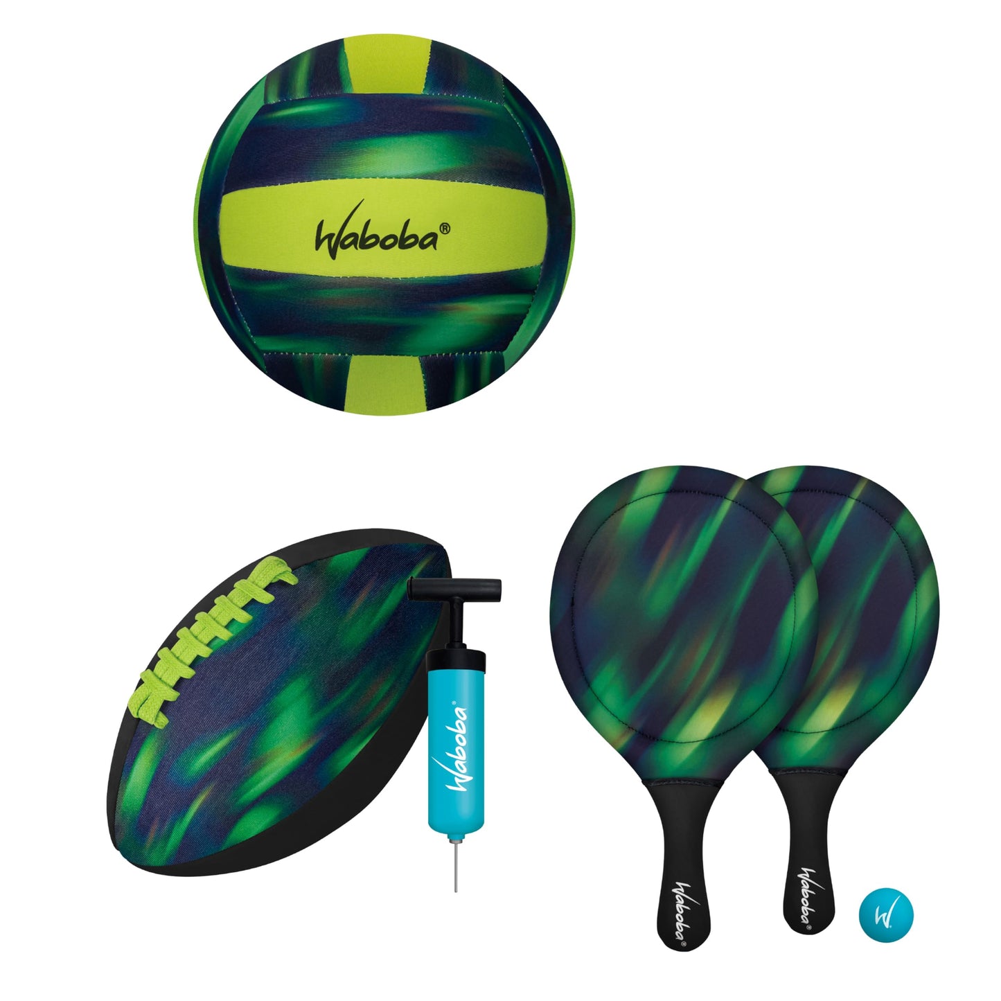 Kinder King Sport Beach Pack ¨C Includes 9 Inch Water Football, Beach Volleyball & Paddle Set ¨C Perfect Summer Essential Bundle for Beach Games ¨C Vacation Toys for Kids & Adults Ages 8 & Up ¨C Green