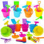 Kinder King 6-Pack Mini Beach Playsets, Play Set Includes 1 Sand Bucket, 1 Shovel, 1 Rake, and 1 Scoop, Birthday Treats for Boys and Girls, Party Favors for Kids and Toddlers, 3" Inch