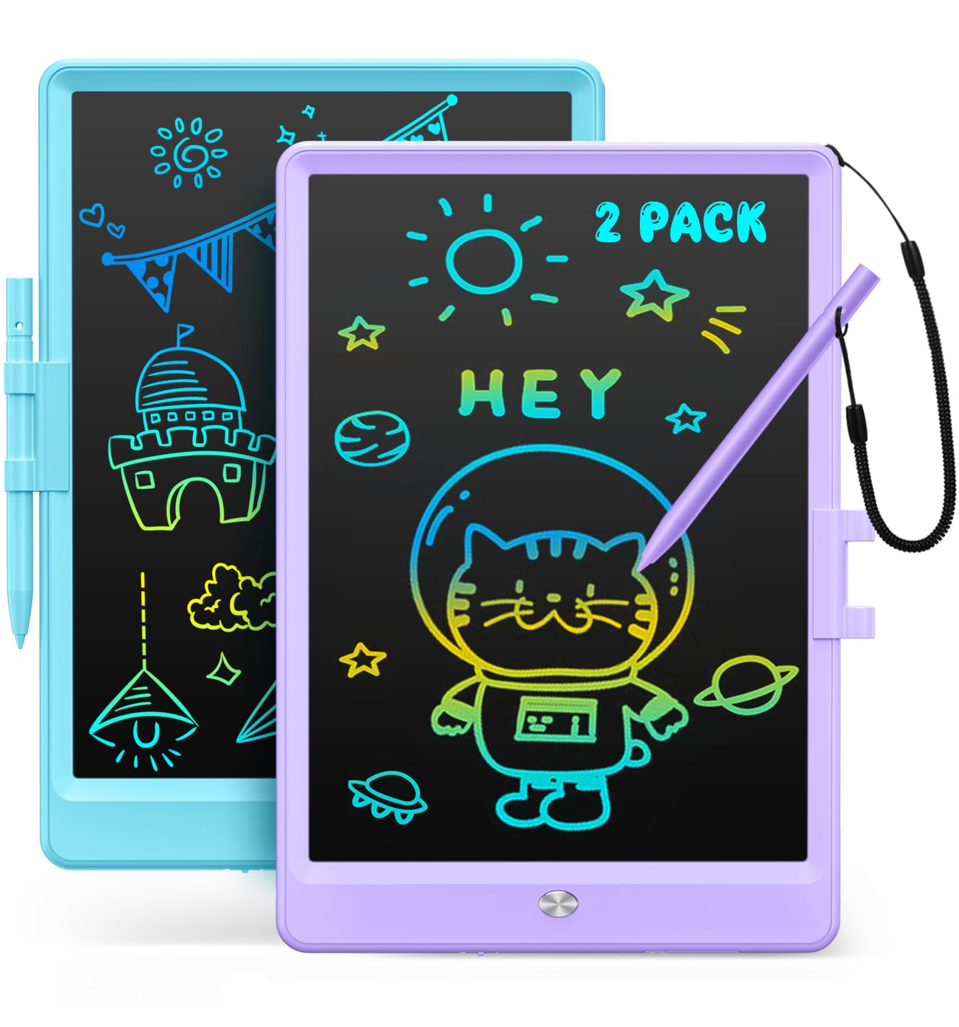 Kinder King LCD Writing Tablet, 2Pack Reusable Drawing Pad for Kids, Colorful Doodle Board Kid Drawing Tablet, Educational Toddler Girl Toys, Birthday Gift Ideas for 3 4 5 6 7 8 Year Old Kids