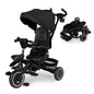 Kinder King Kids Tricycle, 8 in 1 Folding Toddler Trike w/Adjustable Push Handle, Rotatable Seat, Adjustable Canopy, Bell, Five-Point Harness, Storage, Bike Tricycle for Toddlers 1-3, Black