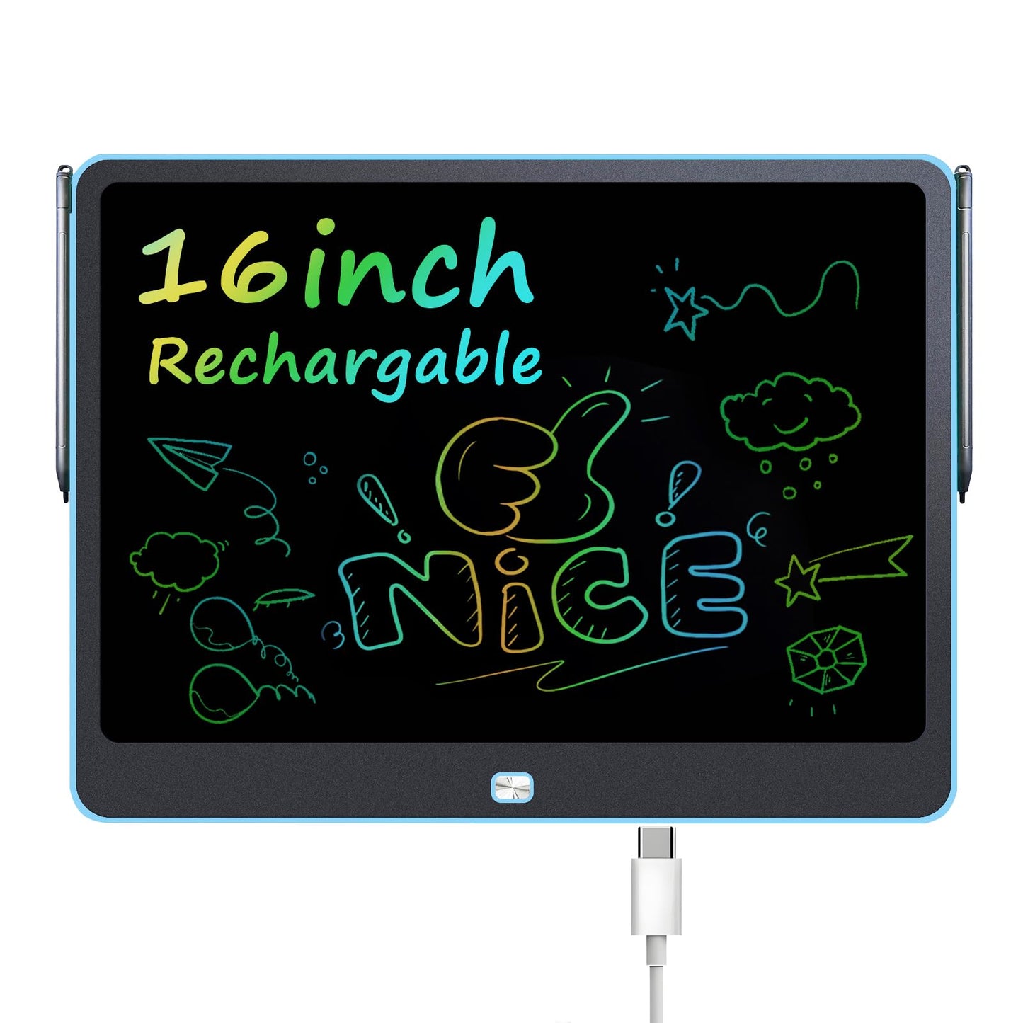 Kinder King Rechargeable LCD Writing Tablet for Kids, 16 Inch Colorful Drawing Tablet, Educational Toddler Drawing Pad, ?Reusable Learning Toys for Kids (Ages 3-8), Ideal Gift for Christmas Birthday