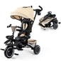 Kinder King Kids Tricycle, 8 in 1 Folding Toddler Trike w/Adjustable Push Handle, Rotatable Seat, Adjustable Canopy, Bell, Five-Point Harness, Storage, Bike Tricycle for Toddlers 1-3, Khaki