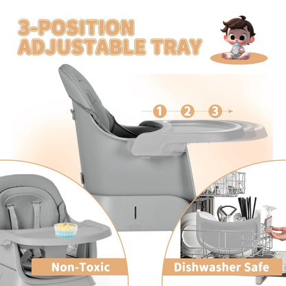 Kinder King Baby High Chair, 8 in 1 Coverts to Dining Booster Seat/Kids Table & Chair Set/Toddler Building Block Table/Kids Stool, Removable Tray & Double Seat Cover, Easy to Wipe, Grey
