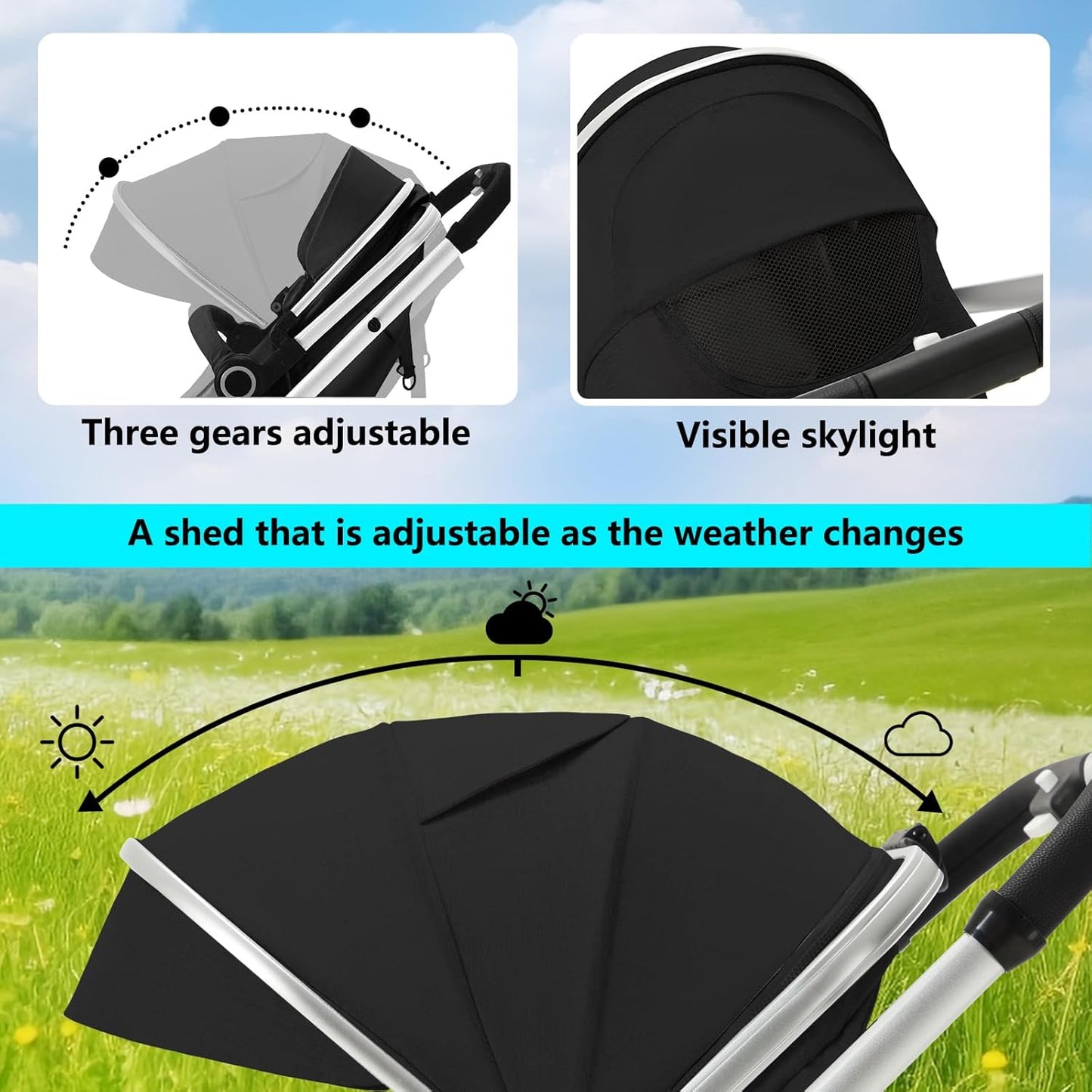Kinder King 2 in 1 Convertible Baby Stroller, Folding High Landscape Infant Carriage, Adjustable Canopy, Diaper Bag, Anti-Shock Toddler Pushchair Stroller, Black