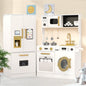 Kinder King Wooden Kids Play Kitchen, Toy Kitchen Playset for Toddler, Play Kitchen Set w/Transparent Coloring Board, Pretend Fridge, Washing Machine, Ice Maker, Gift for Boys Girls Age 3+, White