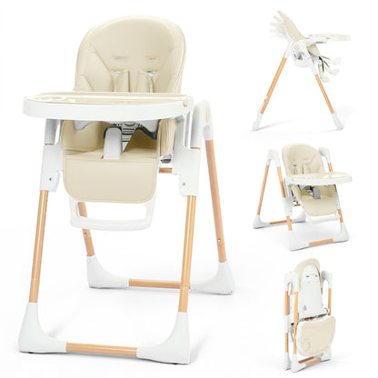 Kinder King Convertible High Chair for Babies & Toddlers, Adjustable Baby Feeding High Chair with Removable Double Tray, Simple Compact Fold for Space-Saving, 2 Built-in Wheels, Easy to Clean