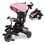 Kinder King Kids Tricycle, 8 in 1 Folding Toddler Trike w/Adjustable Push Handle, Rotatable Seat, Adjustable Canopy, Bell, Five-Point Harness, Storage, Bike Tricycle for Toddlers 1-3, Pink