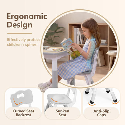 Kinder King Kids Table & 2 Chairs Set, Height Adjustable Children Activity Table, Graffiti Tabletop, Toddler Furniture Set for Classroom, Daycare, Home, Age 3+, Grey