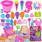 Kinder King 41 Pcs Beach Toys for Kids Ages 4-8 Collapsible Sand Toys Toddlers with Silicone Bucket Shovels & Sand Castle Building Kit Molds, Sandbox Toy Travel, Beach Party, Fishing, Summer Activities