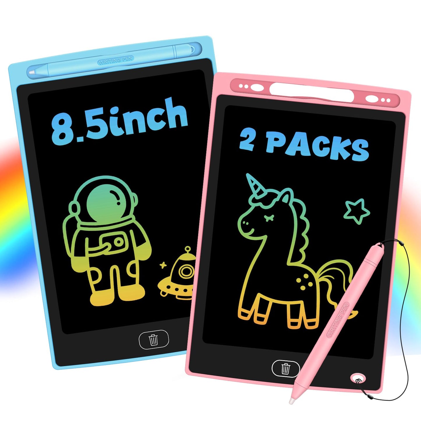 Kinder King 2 Pack LCD Writing Tablet for Kids, Erasable and Reusable Toddler Doodle Board in 8.5 inch, Ideal Educational Drawing Pad for Learning Toy for Ages 3-8 Gifts for Girls Boys