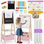Kinder King 3 in 1 Wooden Kids Easel, Adjustable Art Easel for Kids, Double-Sided Magnetic Whiteboard & Chalkboard, Paper Roller, Art Supplies, Coloring Drawing Easel Toddler Gift Ages 3+, Pink