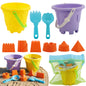 Kinder King Kids Beach Sand Castle Bucket Set, 2 Buckets with Mesh Bag, 6 Molds, 2 Shovels, Colorful Plastic Beach Toys for Summer Play