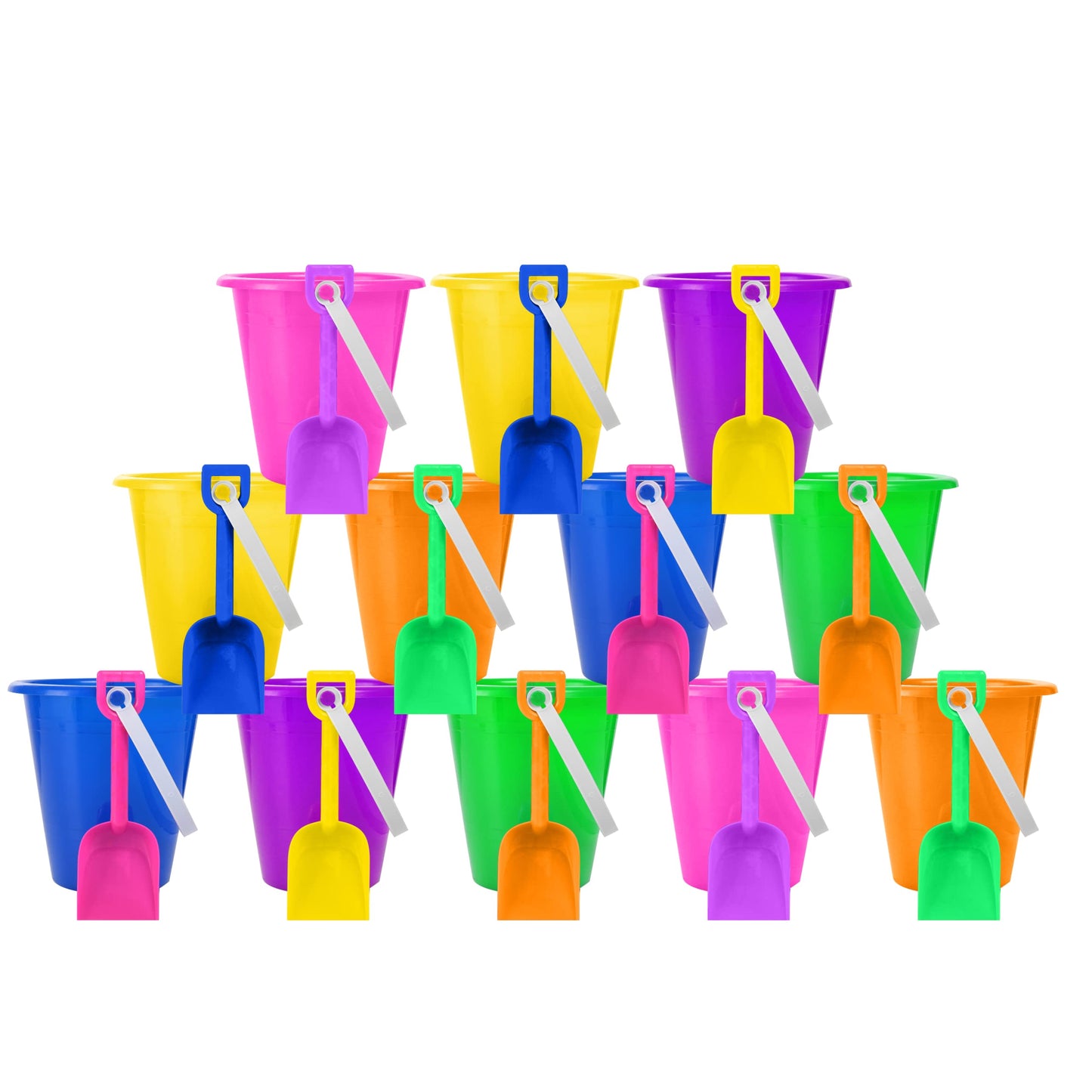 Kinder King 12 Sets 5.5" Sand Buckets and Shovels for Kids Bulk (12 Pack) Small Beach Bucket for Summer Outdoor Sand Toys, Party Favors, Basket Stuffers, End of Year Student Gifts from Teacher