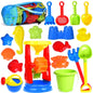 Kinder King Beach Toys, 19 Piece Sand Toys Set Kids Sandbox Toys Includes Water Wheel Beach Tool Kit Bucket Watering Can Molds with Mesh Bag for Kids Ages 3-13
