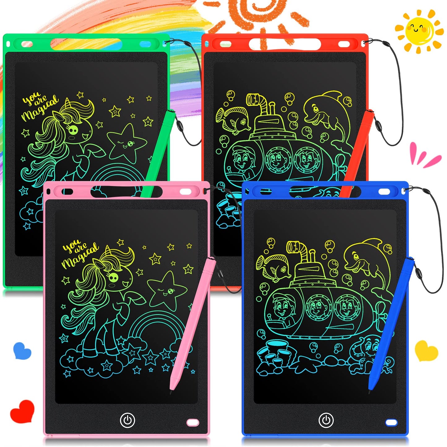 Kinder King 4 Pcs LCD Writing Tablet 8.5 Inch Doodle Board Tablet Drawing Gifts LCD Writing Board Electronic Erasable Reusable Colorful Screen Pad