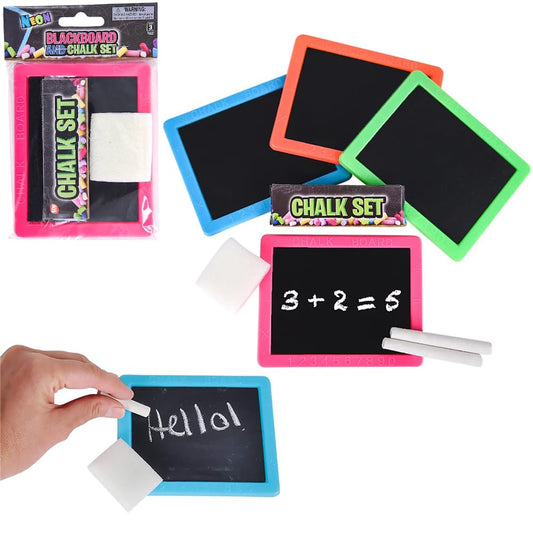 Kinder King Neon Chalkboard Set Includes Board, Chalk, and Eraser, Educational Learning, Kids Prizes, Prize Giveaways, Party Favors - Assorted Colors (8-Pack)