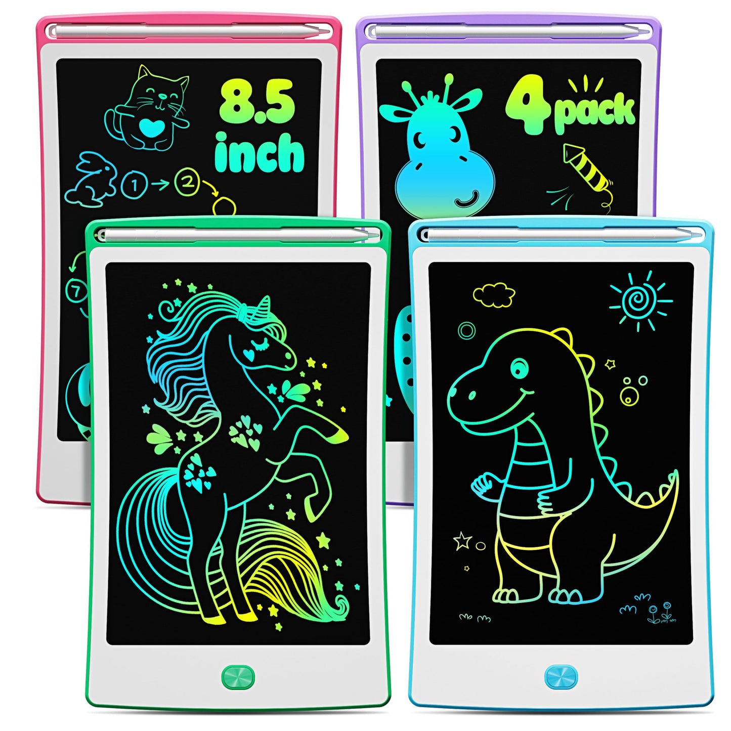 Kinder King 4 Pack LCD Writing Tablet, 8.5 Inch Colorful Toddlers Drawing Tablet for Kids, Creative Doodle Board Drawing Pad, Toy Birthday Gift for 3-6 Year Old Girls Boys